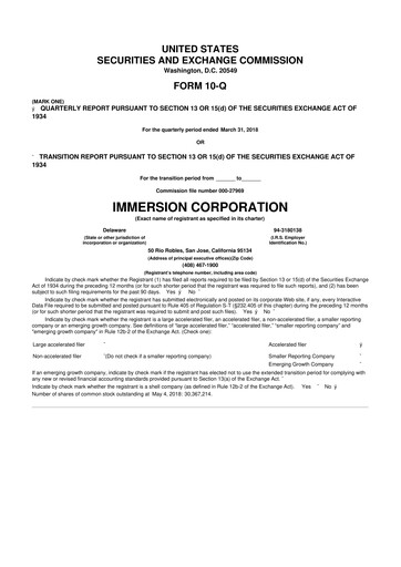 Miniature Immersion Corporation
 10-Q Rapport trimestriel 2018 