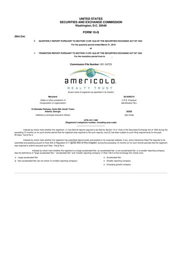 Thumbnail Americold 10-Q Quarterly Report FY2018 