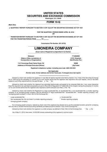 Thumbnail Limoneira
 10-Q Quarterly Report FY2018 