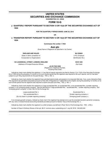 Vorschaubild Aon 10-Q Quartalsbericht 2018 