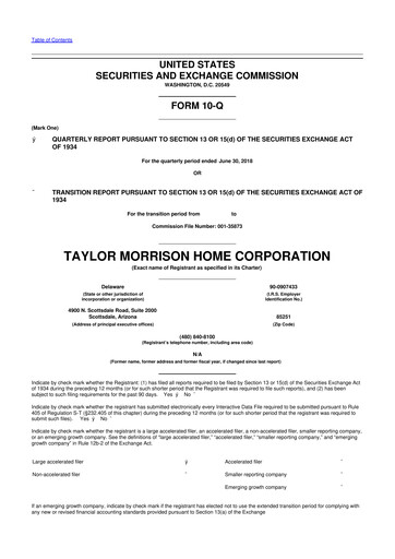 Thumbnail Taylor Morrison
 10-Q Quarterly Report FY2018 