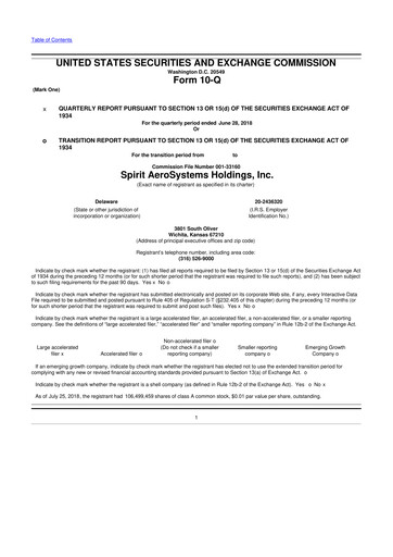 Miniature Spirit AeroSystems 10-Q Rapport trimestriel 2018 