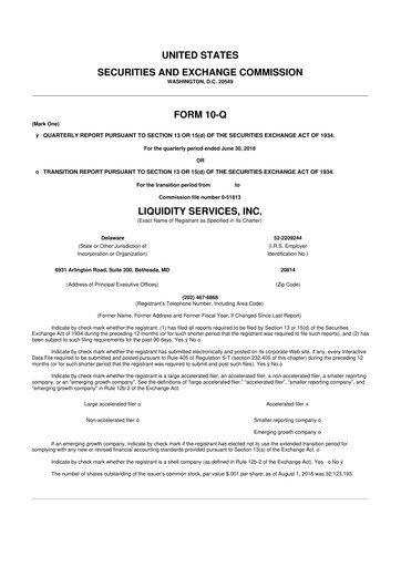 Miniature Liquidity Services
 10-Q Rapport trimestriel 2018 