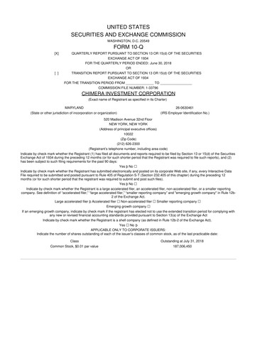 Thumbnail Chimera Investment Corporation 10-Q Quarterly Report FY2018 