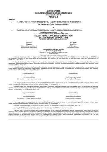 Thumbnail Select Medical Holdings 10-Q Quarterly Report FY2018 
