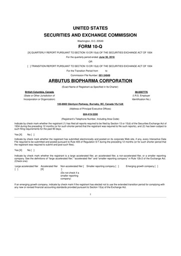Thumbnail Arbutus Biopharma
 10-Q Quarterly Report FY2018 