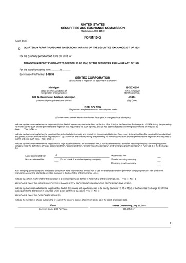 Thumbnail Gentex 10-Q Quarterly Report FY2018 