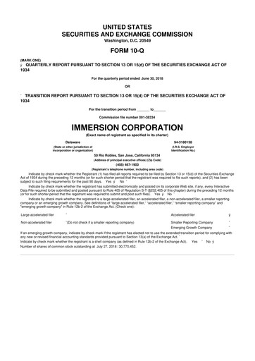 Miniature Immersion Corporation
 10-Q Rapport trimestriel 2018 