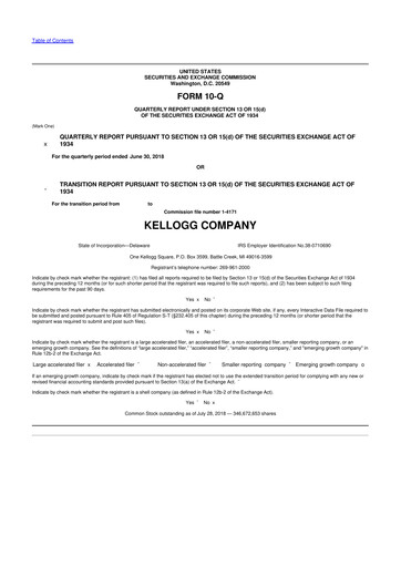Thumbnail Kellanova 
 (Kellogg's) 10-Q Quarterly Report FY2018 