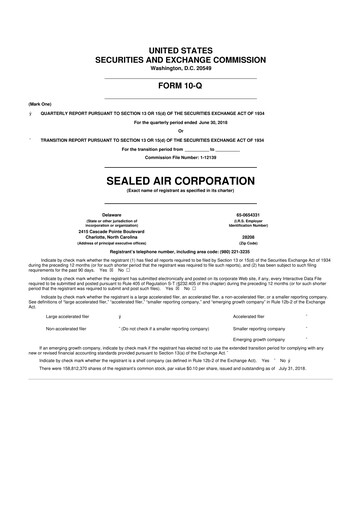 Thumbnail Sealed Air
 10-Q Quarterly Report FY2018 