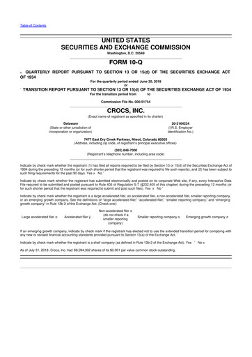 Miniature Crocs 10-Q Rapport trimestriel 2018 