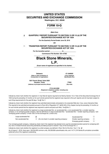 Thumbnail Black Stone Minerals
 10-Q Quarterly Report FY2018 