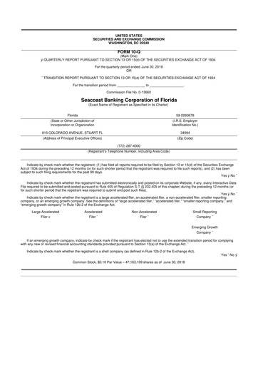 Thumbnail Seacoast Banking 10-Q Quarterly Report FY2018 