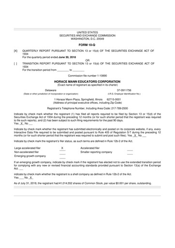 Vorschaubild Horace Mann Educators 10-Q Quartalsbericht 2018 