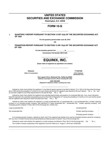 Thumbnail Equinix 10-Q Quarterly Report FY2018 