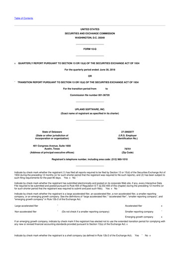 Miniature Upland Software
 10-Q Rapport trimestriel 2018 
