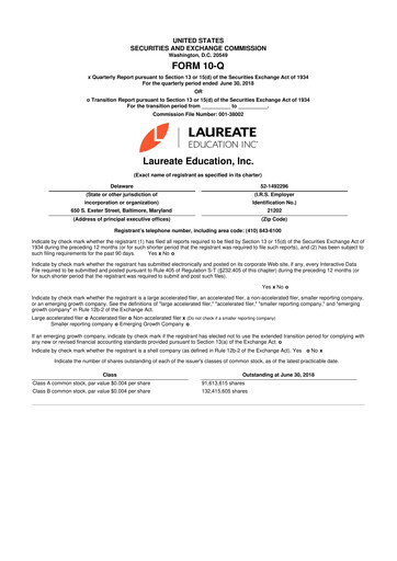 Thumbnail Laureate Education
 10-Q Quarterly Report FY2018 
