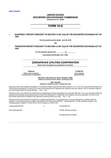 Thumbnail Chesapeake Utilities
 10-Q Quarterly Report FY2018 