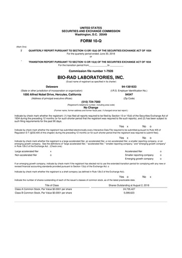 Miniature Bio-Rad Laboratories 10-Q Rapport trimestriel 2018 