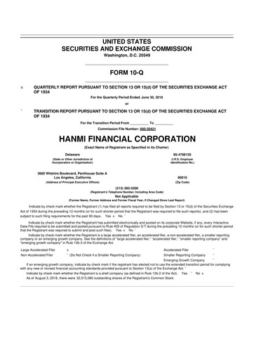 Thumbnail Hanmi Financial 10-Q Quarterly Report FY2018 