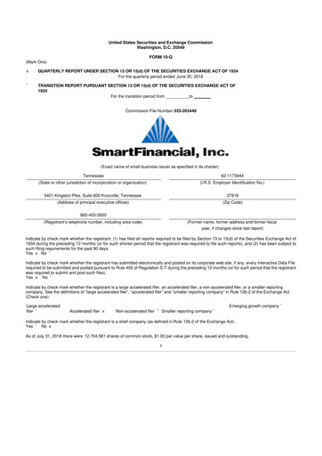 Thumbnail SmartFinancial (SmartBank) 10-Q Quarterly Report FY2018 