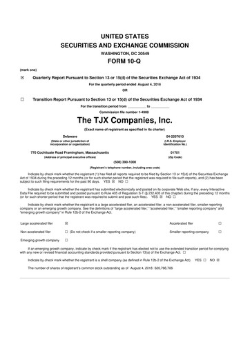 Thumbnail TJX Companies 10-Q Quarterly Report FY2019 