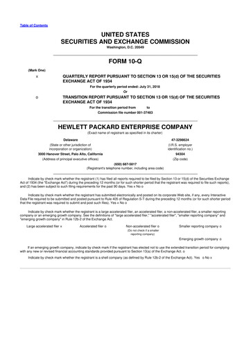 Thumbnail Hewlett Packard Enterprise 10-Q Quarterly Report FY2018 