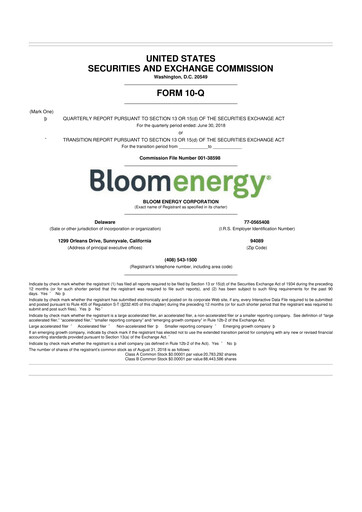 Miniature Bloom Energy
 10-Q Rapport trimestriel 2018 