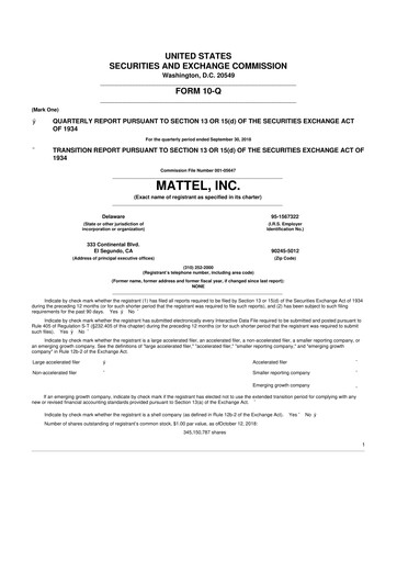 Thumbnail Mattel
 10-Q Quarterly Report FY2018 