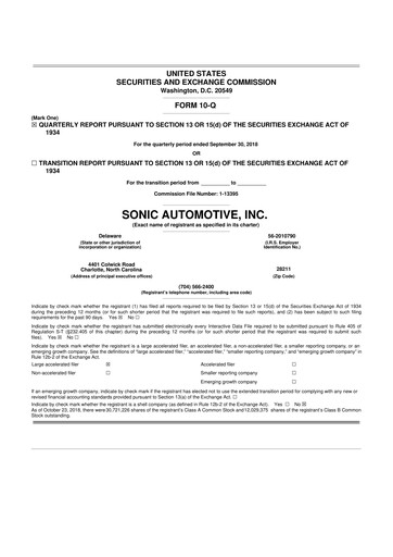 Thumbnail Sonic Automotive
 10-Q Quarterly Report FY2018 