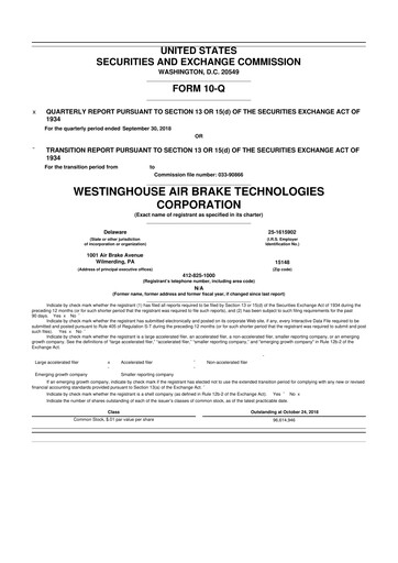 Miniature Wabtec 10-Q Rapport trimestriel 2018 