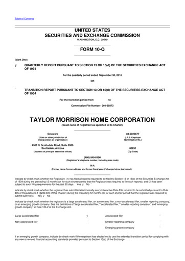 Thumbnail Taylor Morrison
 10-Q Quarterly Report FY2018 