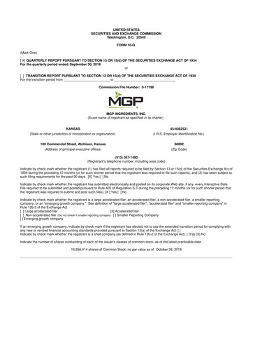 Thumbnail MGP Ingredients 10-Q Quarterly Report FY2018 