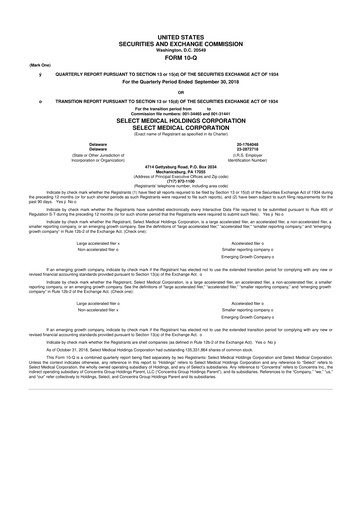 Thumbnail Select Medical Holdings 10-Q Quarterly Report FY2018 