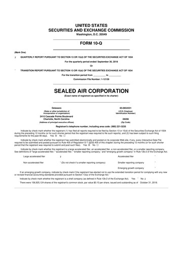 Thumbnail Sealed Air
 10-Q Quarterly Report FY2018 