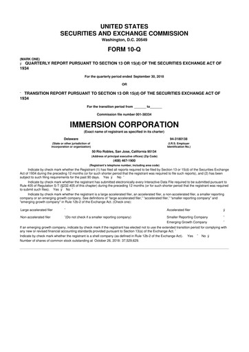 Miniature Immersion Corporation
 10-Q Rapport trimestriel 2018 