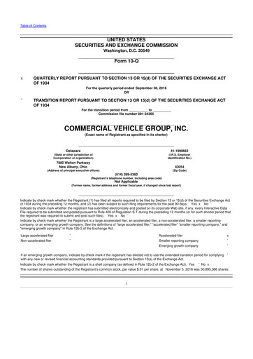 Vorschaubild Commercial Vehicle Group (CVG) 10-Q Quartalsbericht 2018 