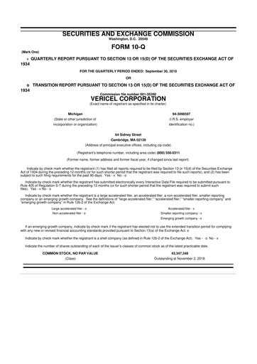 Thumbnail Vericel
 10-Q Quarterly Report FY2018 