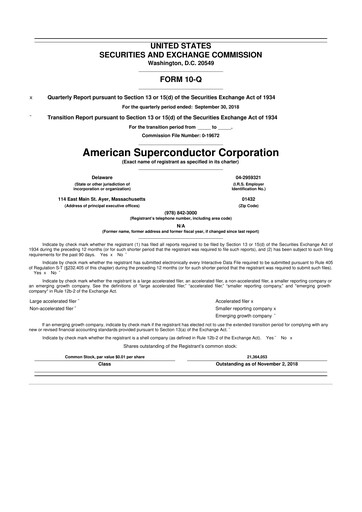 Vorschaubild American Superconductor Corporation 10-Q Quartalsbericht 2018 