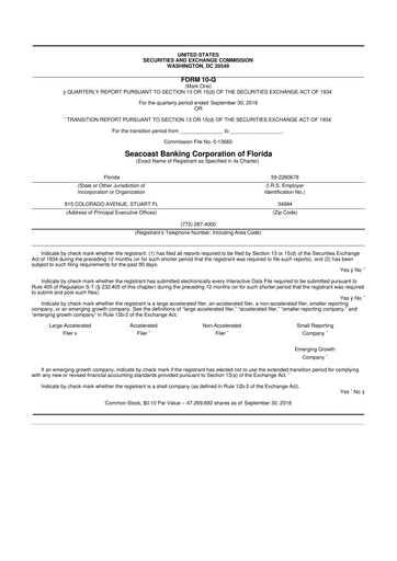 Thumbnail Seacoast Banking 10-Q Quarterly Report FY2018 