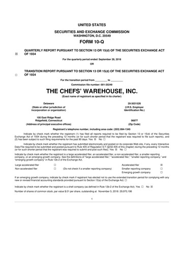 Thumbnail Chefs' Warehouse 10-Q Quarterly Report FY2018 