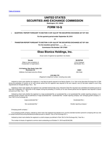 Thumbnail Ekso Bionics
 10-Q Quarterly Report FY2018 