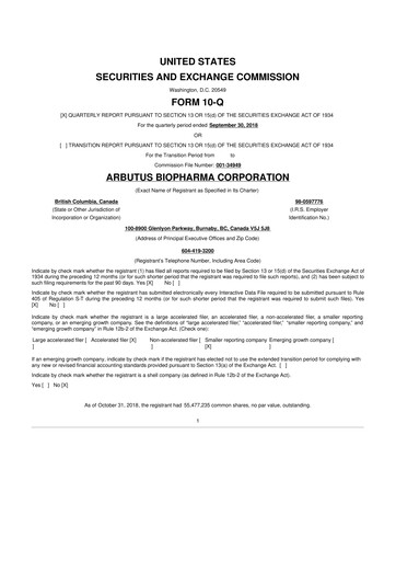 Thumbnail Arbutus Biopharma
 10-Q Quarterly Report FY2018 