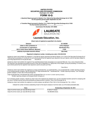 Thumbnail Laureate Education
 10-Q Quarterly Report FY2018 