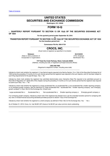 Miniature Crocs 10-Q Rapport trimestriel 2018 