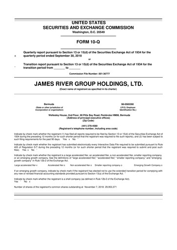 Miniature James River Group 10-Q Rapport trimestriel 2018 