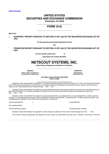 Thumbnail NETSCOUT 10-Q Quarterly Report FY2019 