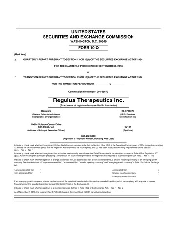 Thumbnail Regulus Therapeutics 10-Q Quarterly Report FY2018 