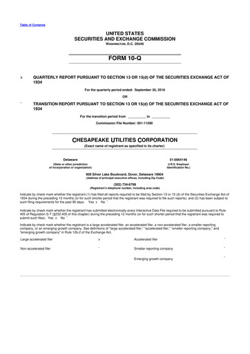 Thumbnail Chesapeake Utilities
 10-Q Quarterly Report FY2018 