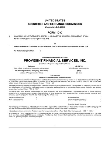 Thumbnail Provident Financial Services 10-Q Quarterly Report FY2018 